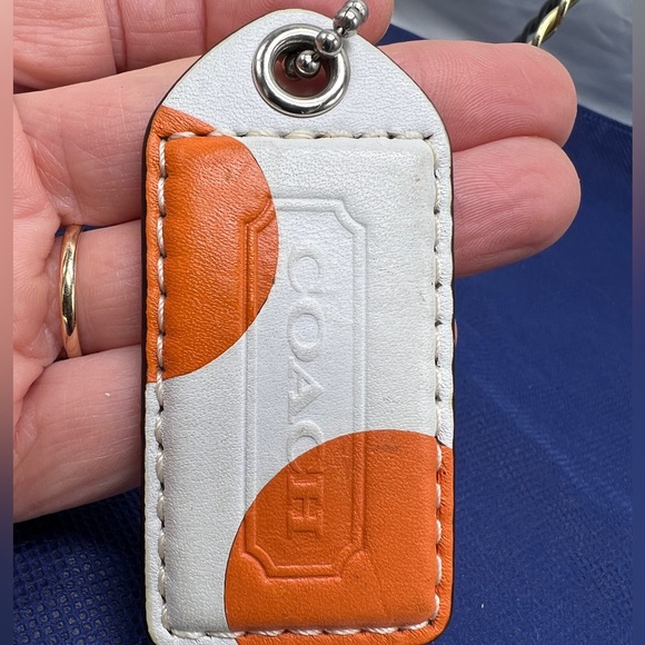 COACH White Orange Leather Hang Tag KEY FOB 3" Large Charm - Picture 3 of 5